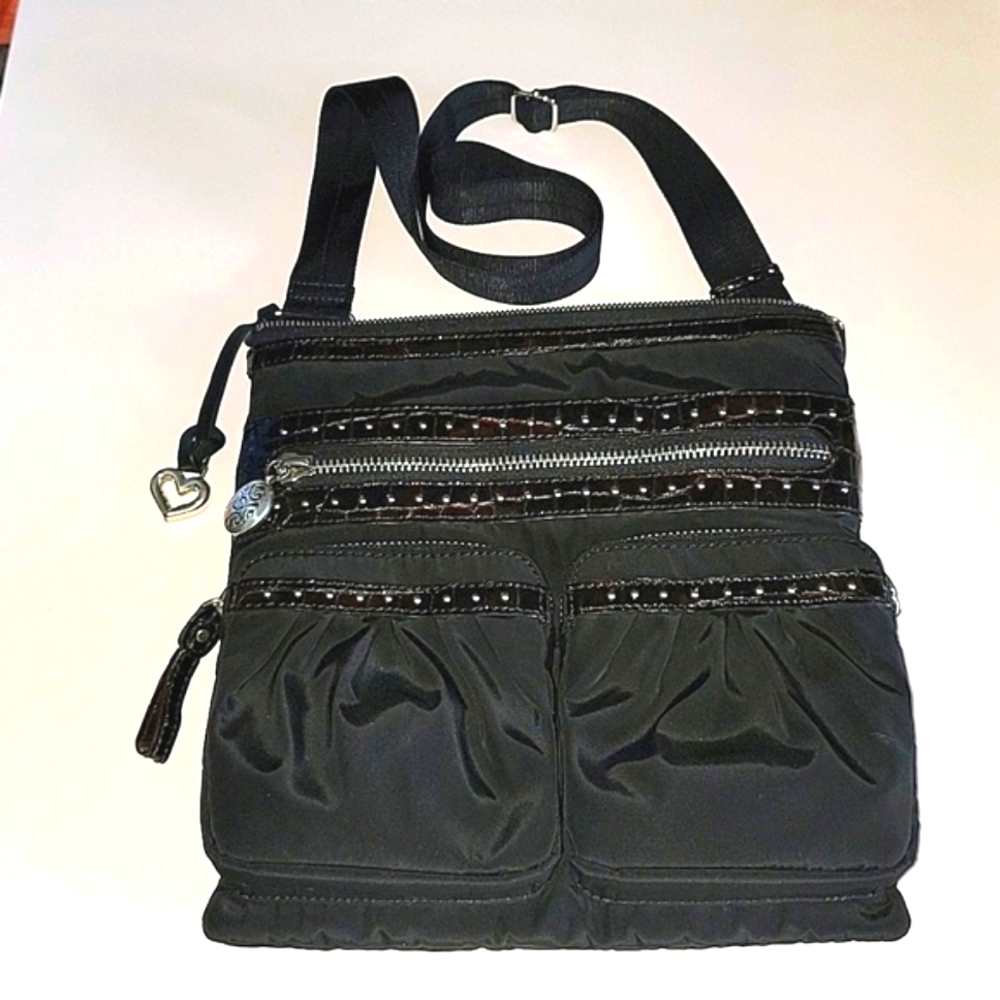 BRIGHTON BLACK NYLON SILVER STUDDED CROSSBODY/SHOULDER BAG